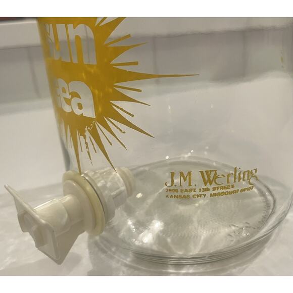 VTG EXCELLENT Sun Tea Glass Jar Yellow Sunburst J.M Werling 1 Gallon With Lid - Picture 4 of 7